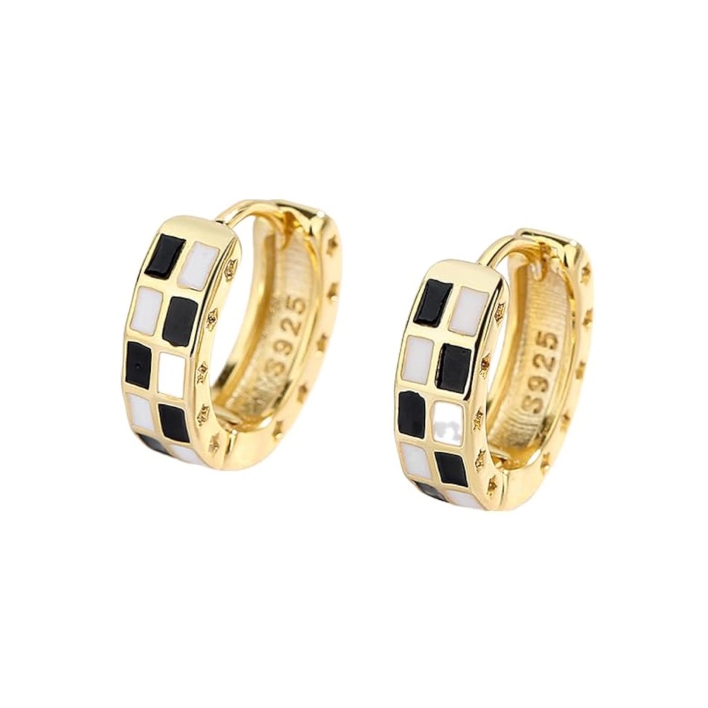 New! Black and White Checkered Hoop Earrings (1045) NWOT